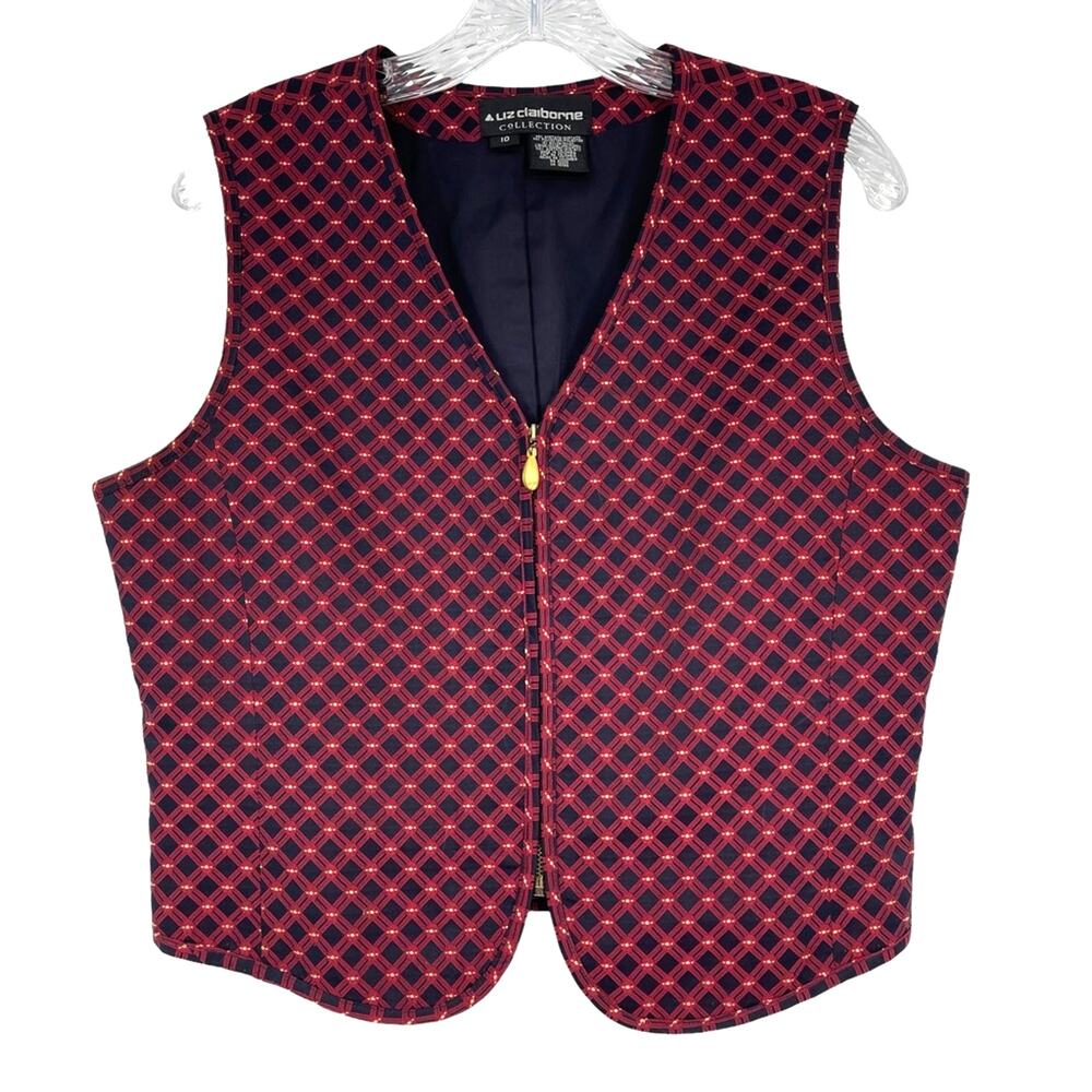 Liz Claiborne Zip Up Vest Gold Zipper Sz 10 Dark Academia Lined Deep Red Y2K
